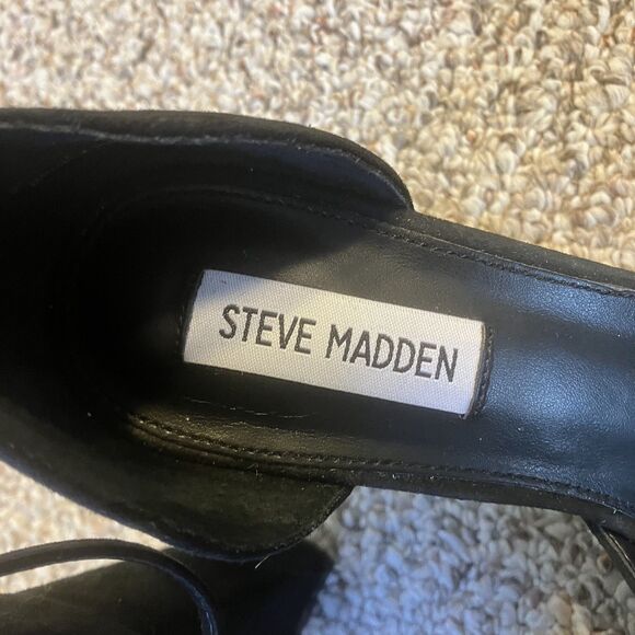 Steve Madden Truth Black Platform High Heel Shoes Size 8 M Ankle Strap Y2K Suede - Picture 6 of 9